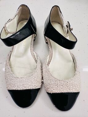 Chanel CC Turnlock Tweed and Patent Leather Mary Jane Flats